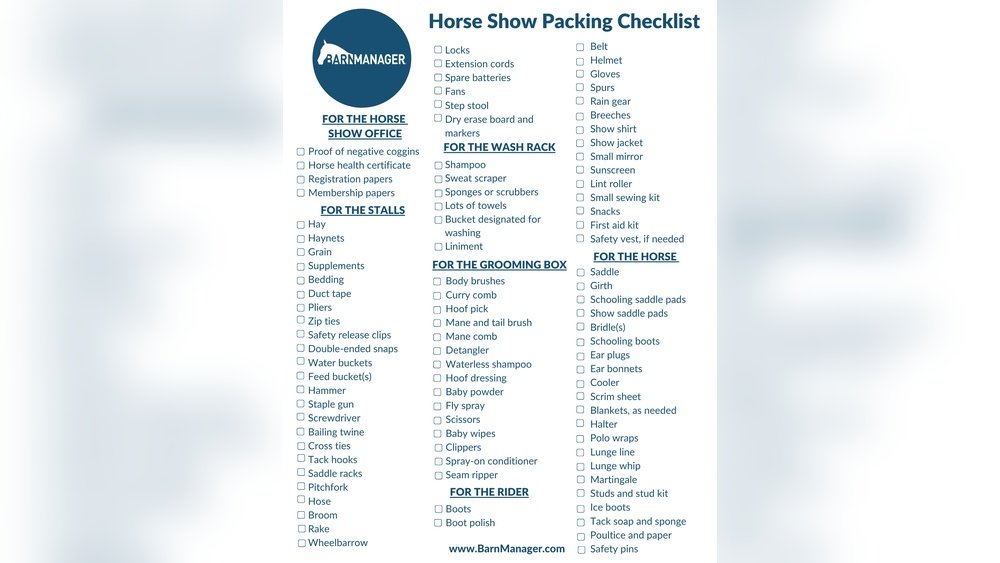 Horse Show Packing List